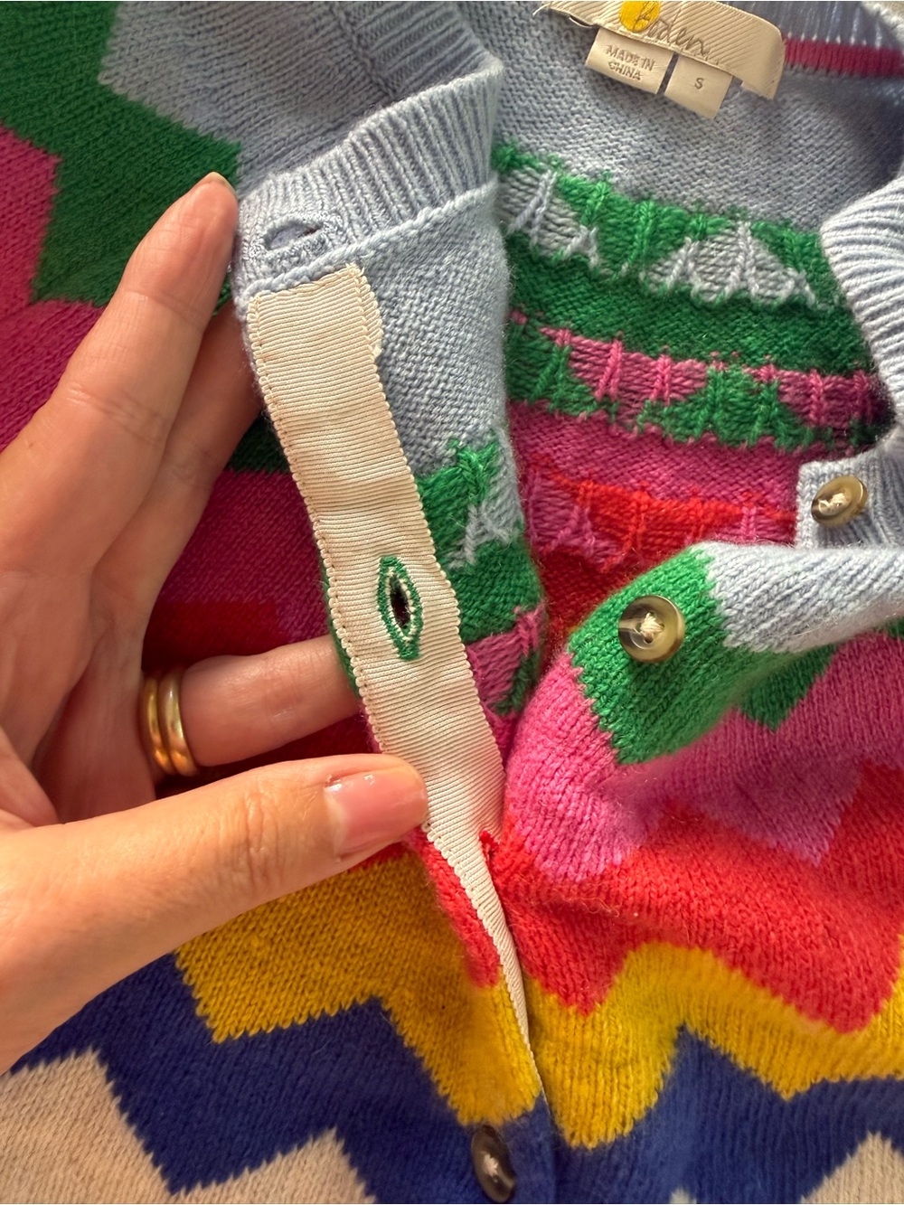 Boden Rothesay Fair Isle Rainbow Zigzag Stripes Cardigan Sweater Women’s Small - Picture 9 of 12